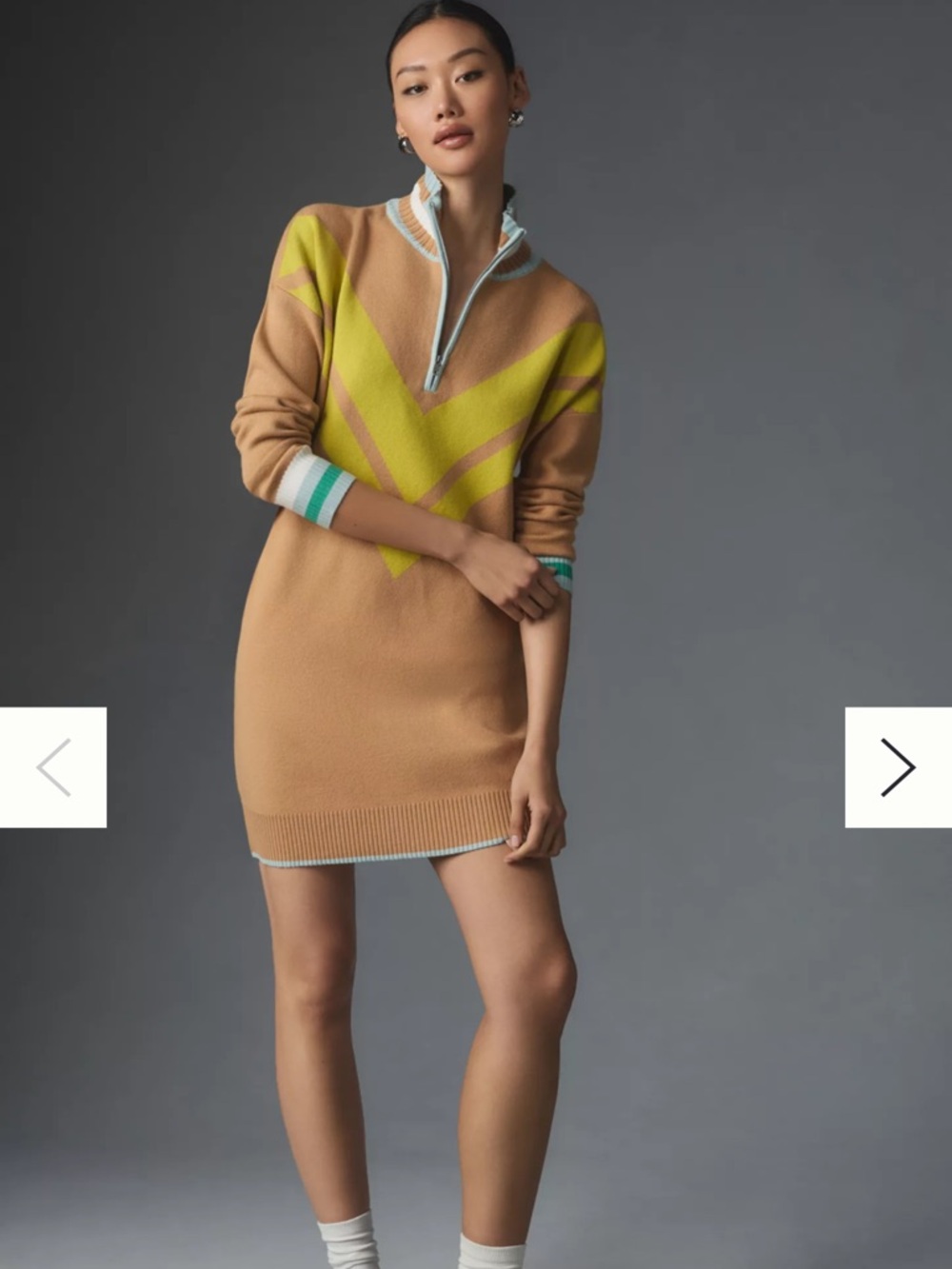 NWOT Maeve by Anthropologie Oversized Varsity Half-Zip Tunic Mini Dress